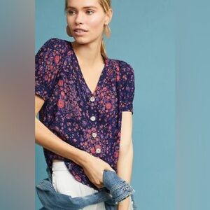 Anthropologie Maeve Floral Button-Up Blouse